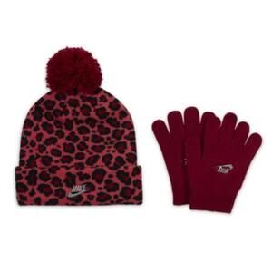 Nike Little Kids' Girls Beanie and Gloves Set Red 3A2915-ROM